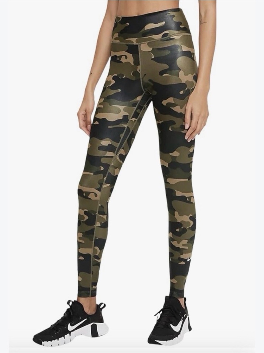 NIKE ONE Women Mid-Rise Camo Leggings Olive DD4559 222 Large NWT Full Length
